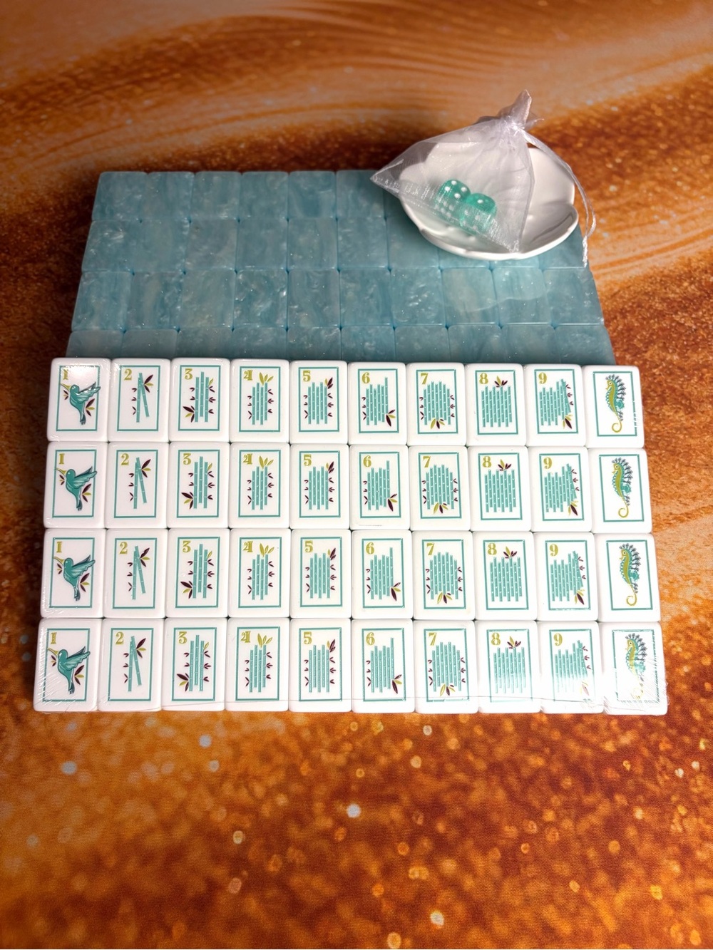 New Aqua Pearl Back Coastal Mahjong Tiles 🌊🩵🐚 & Dice - Picture 5 of 7